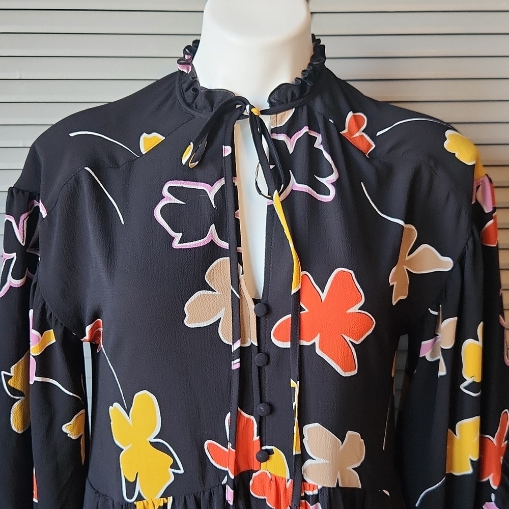 Ted Baker London Yviee Chuck Ruffle Long Sleeve Floral Midi Dress in Black - Picture 3 of 14